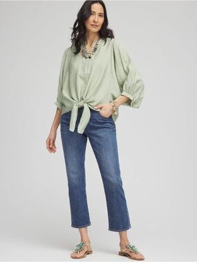 Chico's Sage Tie-Front Blouse Size 16